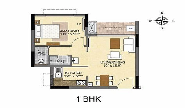 Featured Image of Prestige Oakville 1 BHK Apartment Floor Plan